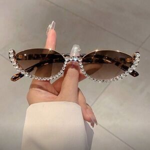 Retro Brown Rhinestone Sunglasses